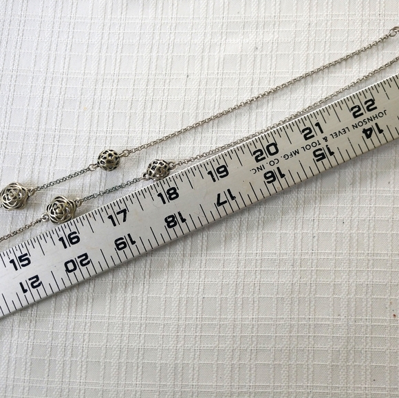 Necklace Silver Long  Statement Chain Bauble Ball Vintage - Picture 10 of 11